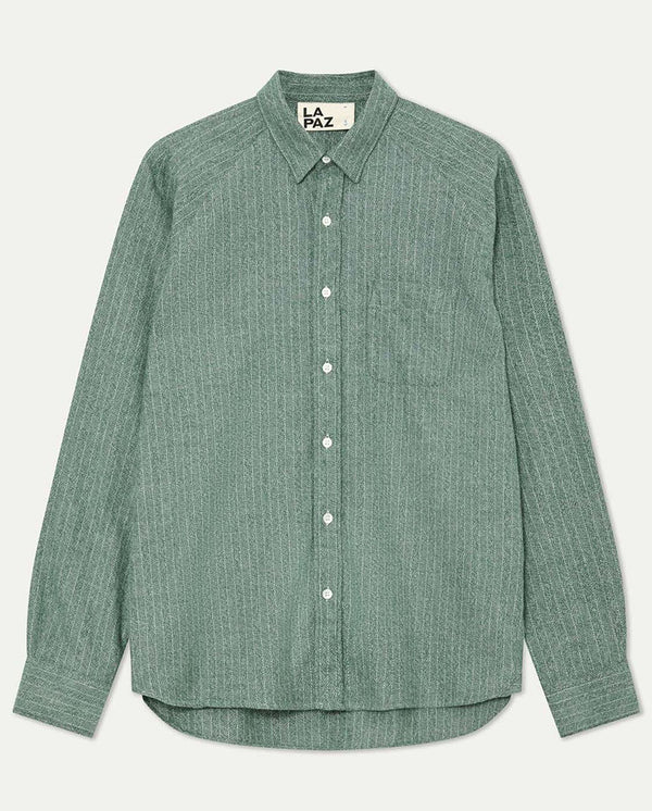 MIRRA RAGLAN SLEEVE SHIRT - GREEN HERRINGBONE