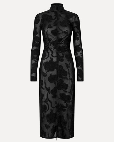 Lurex Devore Dress - Black Petunias