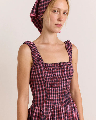 Molly Midi Dress - Magenta Check