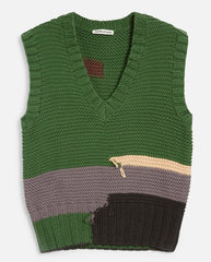 Heidi Vest - Hand Knit Colour Block Green