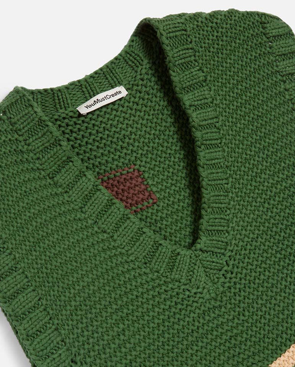 Heidi Vest - Hand Knit Colour Block Green