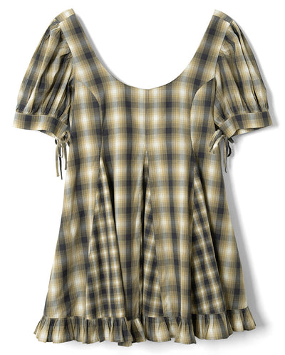 Sabina Mini Godet Dress - Cardamon Mix Check