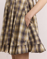 Sabina Mini Godet Dress - Cardamon Mix Check