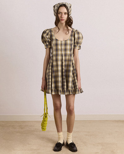 Sabina Mini Godet Dress - Cardamon Mix Check