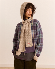 Hooded Pom Pom Scarf - Oatmeal Marl
