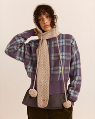 Hooded Pom Pom Scarf - Oatmeal Marl
