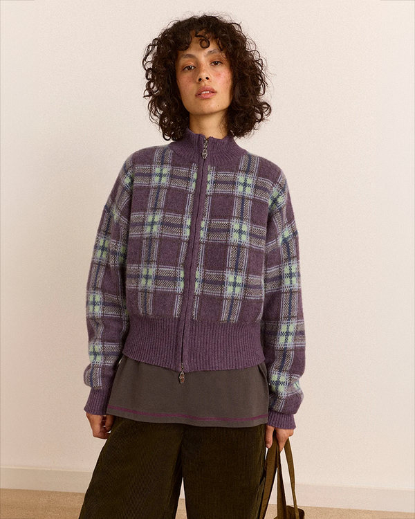 Saffy Merino Wool Cardigan - Brushed Check