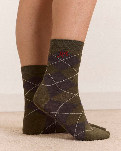 2 Pack Sock - Olive & Purple Argyle