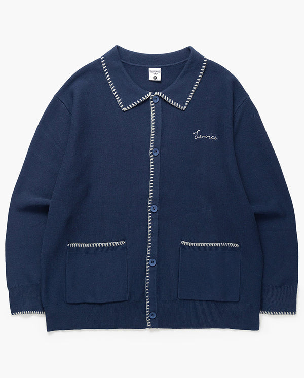 Blanket Stitch Cardigan - Navy