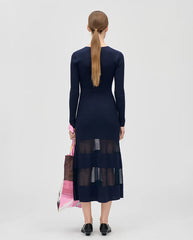 Scoop Neck Fitted Long Dress - Navy