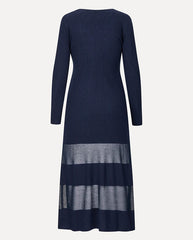 Scoop Neck Fitted Long Dress - Navy