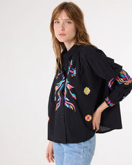 Ali Embroidered Blossom Blouse Black Multi