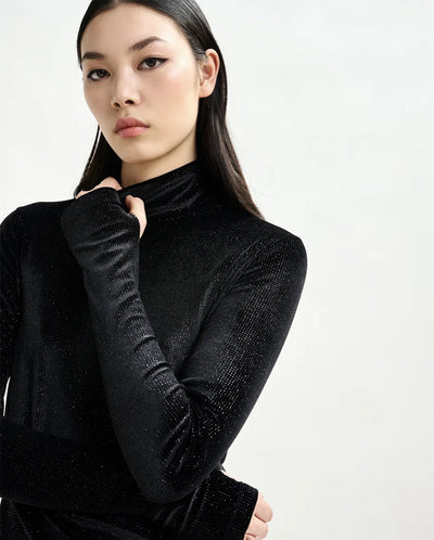 Indienne Velvet Jersey Top - Black