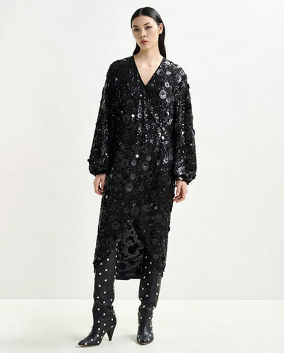 Ishine Sequin Wrap Dress Black