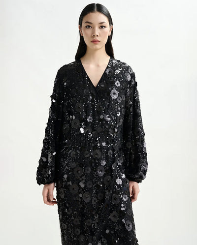 Ishine Sequin Wrap Dress Black