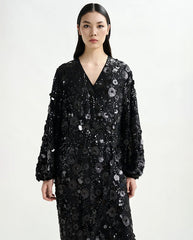 Ishine Sequin Wrap Dress Black