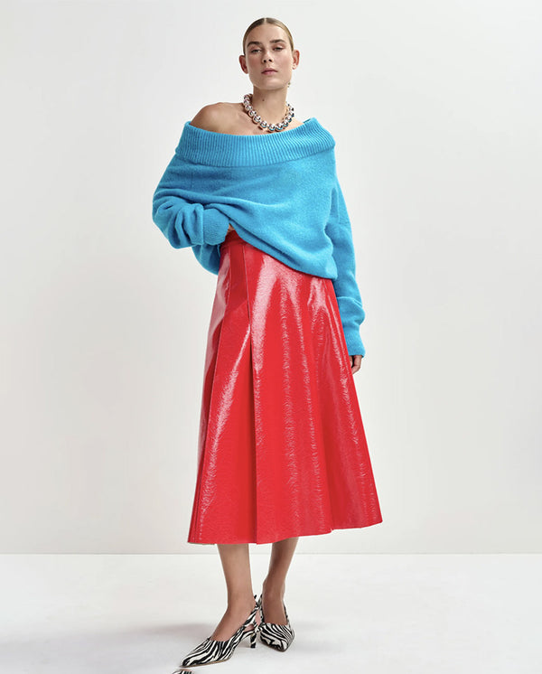 Jib Faux Leather Midi Skirt - Orange