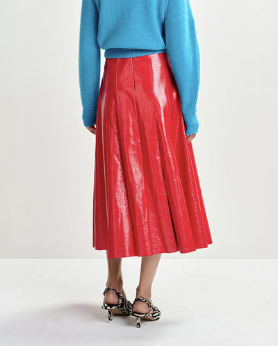 Jib Faux Leather Midi Skirt - Orange