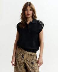 Joline Embroidered Polo - Black