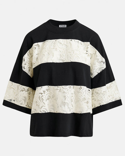 Jemix Striped Laced Tee - Black/White