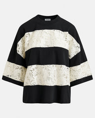 Jemix Striped Laced Tee - Black/White
