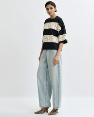 Jemix Striped Laced Tee - Black/White