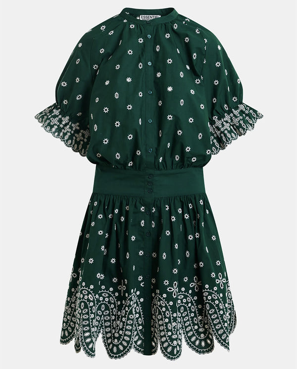 Kaylani Scallop Edge Dress - Bottle Green