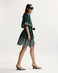 Kaylani Scallop Edge Dress - Bottle Green