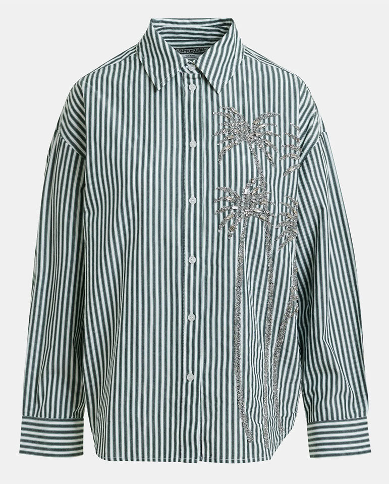 Kasper Sequin Palm Tree Shirt - Bottle Green