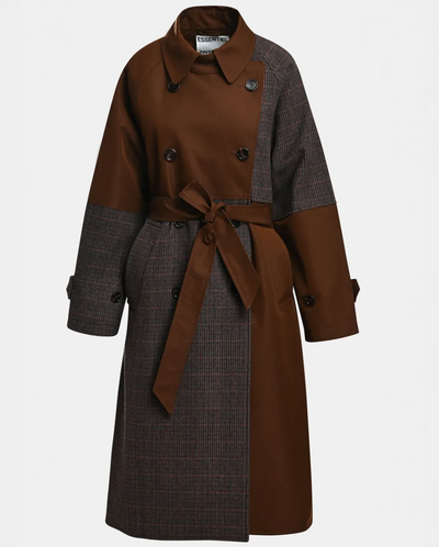 Kagu Patchwork Trench Coat - Brown/Grey
