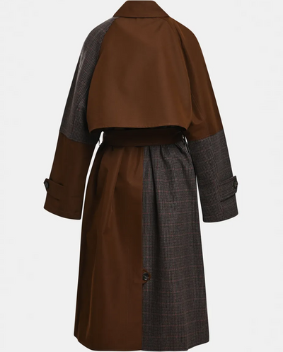 Kagu Patchwork Trench Coat - Brown/Grey