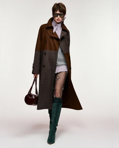 Kagu Patchwork Trench Coat - Brown/Grey