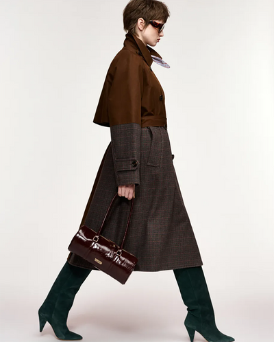 Kagu Patchwork Trench Coat - Brown/Grey