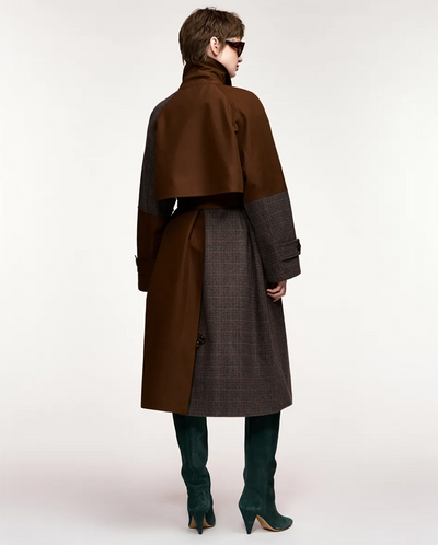 Kagu Patchwork Trench Coat - Brown/Grey