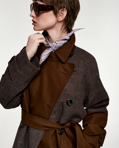 Kagu Patchwork Trench Coat - Brown/Grey