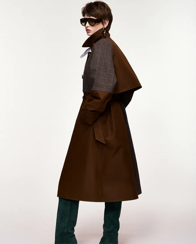 Kagu Patchwork Trench Coat - Brown/Grey