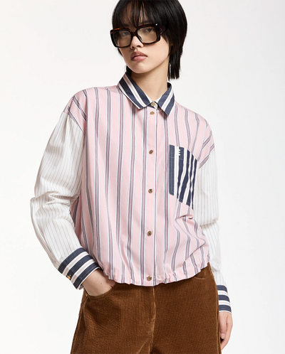 Kozef Fabric Mix Cropped Shirt - Steel Pulse