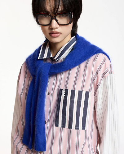 Kozef Fabric Mix Cropped Shirt - Steel Pulse