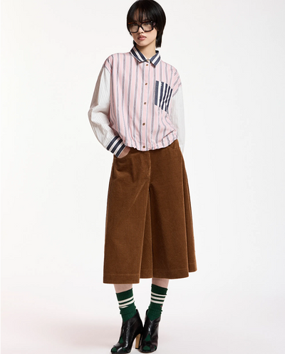 Kozef Fabric Mix Cropped Shirt - Steel Pulse