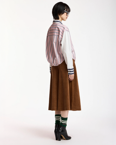 Kozef Fabric Mix Cropped Shirt - Steel Pulse