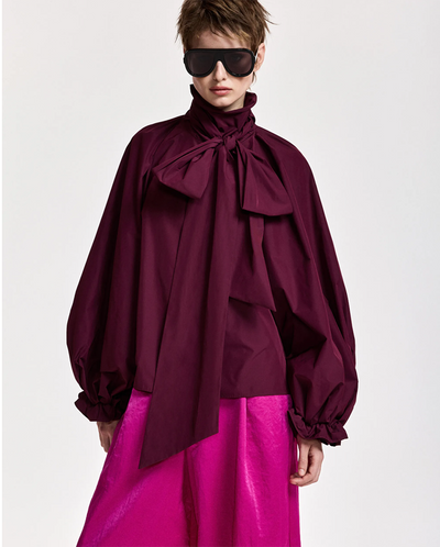 Keily Pussy Bow Tie Top - Wine Not