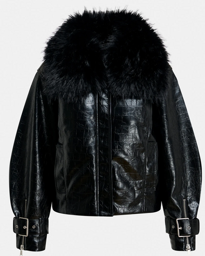 Kabuki Faux Leather Bomber - Black
