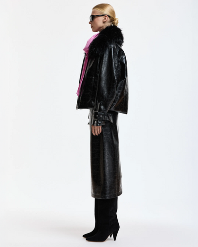 Kabuki Faux Leather Bomber - Black