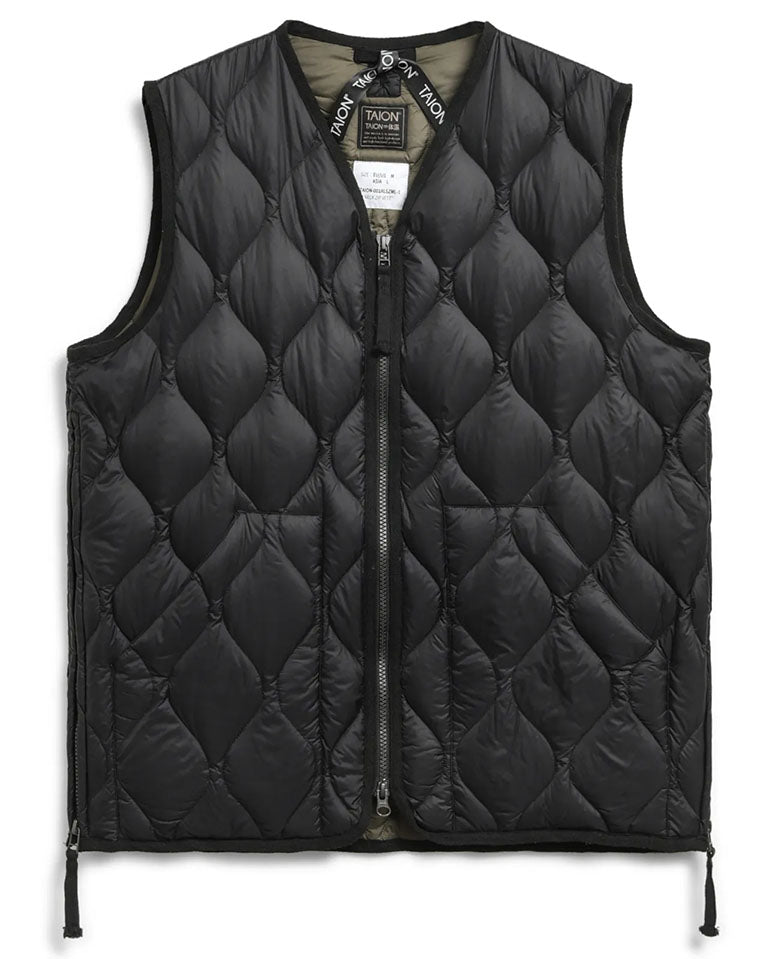 MILITARY V NECK DOWN VEST - Black