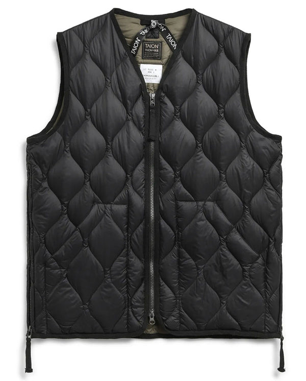 MILITARY V NECK DOWN VEST - Black