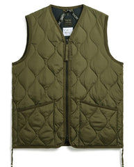Military V Neck Down Vest - Dark Olive
