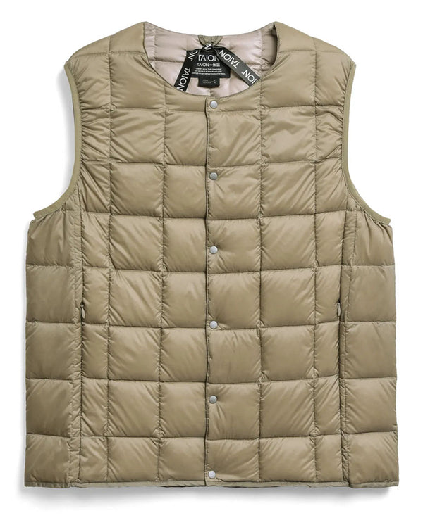 Men's Crew Neck Button Down Vest - Khaki
