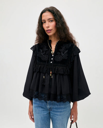 Diann Top Lilly Embroidery - Black