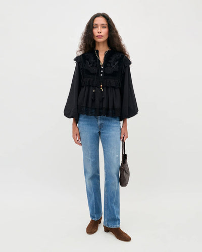 Diann Top Lilly Embroidery - Black