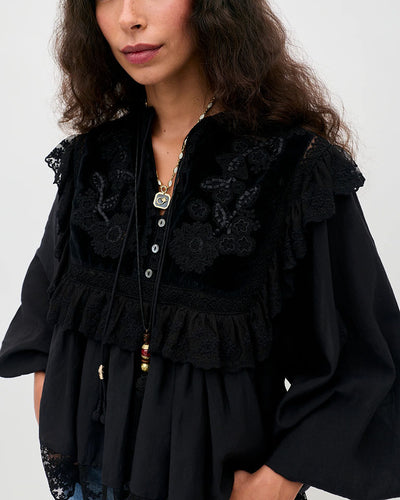 Diann Top Lilly Embroidery - Black